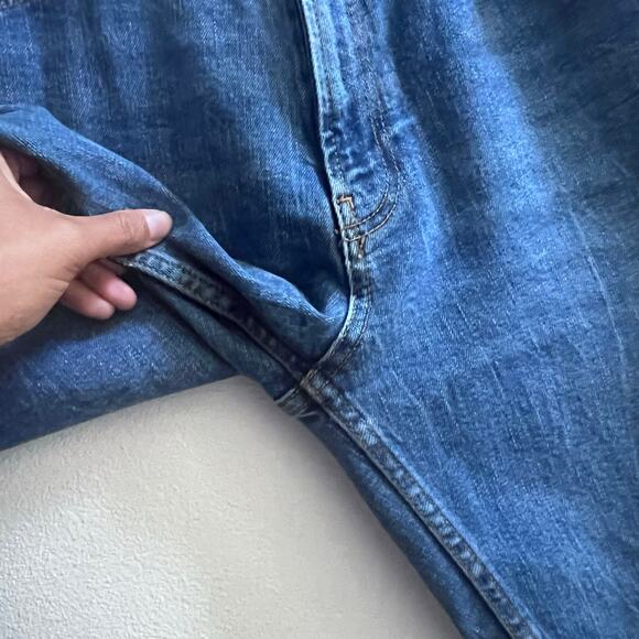 ZARA Ultra High Rise Stretchy Straight Leg Blue Jeans Raw Hem Medium Wash Size 6 - Picture 5 of 6